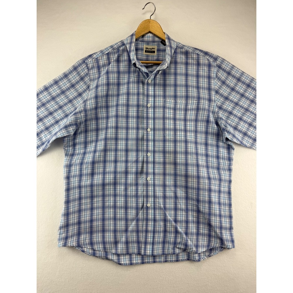 Wrangler Riata Shirt Mens XXL Blue White Plaid Long Sleeve Button Down Regular